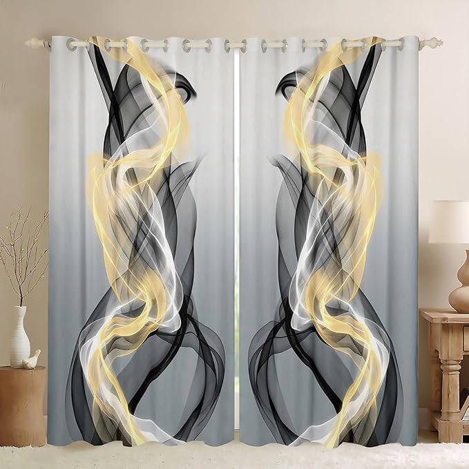 jejeloiu Grey Curtains for Bedroom Living Room Abstract Blackout Darkening Drapes Strip Lines Window Treatments, 2 Panels 38 x 54 Inch Geometric Modern Room Decor