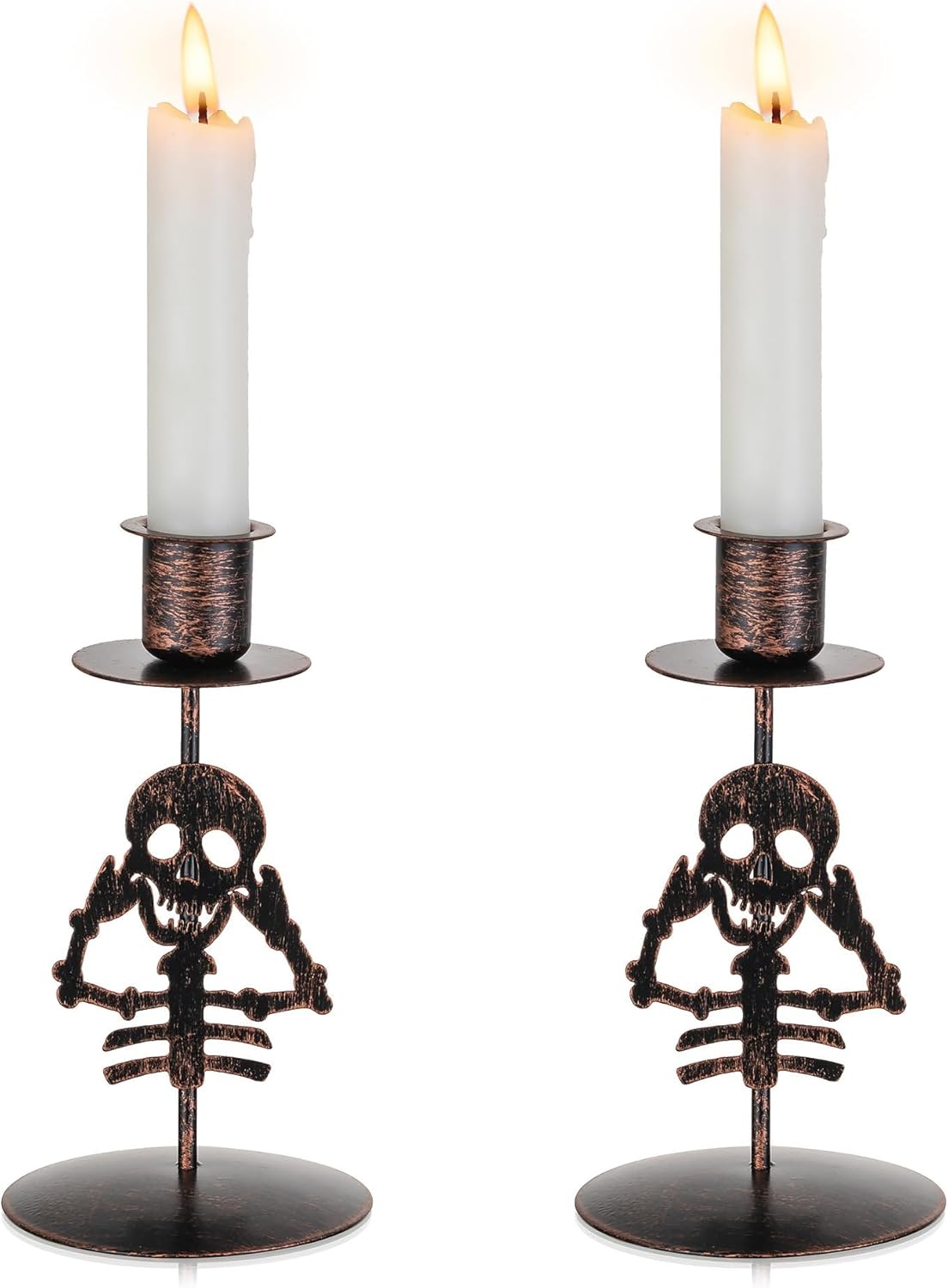 Romadedi Candle Holder for Halloween Decor: Set of 2 Black Gothic Skull Taper Candlestick Table Centerpiece Decorations Spooky Party Dinning Room Home Indoor