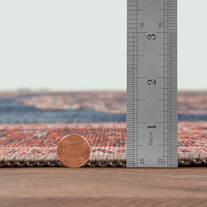 Navy Blue Brick Oushak Large Area Rug 8x10 - Washable Boho Rug Vintage Turkish Non-Slip Carpet Non-Shedding Extra Large Area Rugs for Living Room, Dining, Bedroom, Lounge, Farmhouse