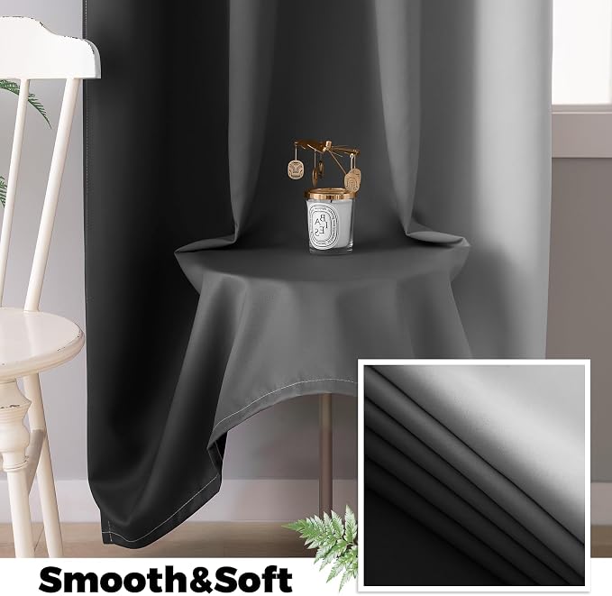 Yakamok 100% Blackout Curtains Ombre Black Curtains for Bedroom 63 Inch | 2 Layers,Room Darkening Grommet Gradient Drapes,Light Blocking Thermal Insulated Window Curtains for Living Room 52W x 63 L