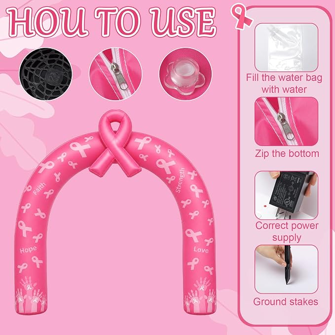Shappy 9ft Breast Cancer Awareness Inflatable Arch Decorations LED Lights Pink Ribbon Blow up Archway Giant Decor for Breast Cancer 2026 Party Holiday Yard Lawn Porch Garden Outdoor Indoor