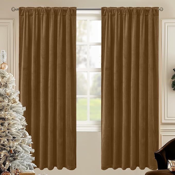 BGment Bronze Brown Velvet Blackout Curtains 72 Inches Long for Bedroom, Thick Thermal Insulated Room Darkening Elegant Curtains with Back Tab and Rod Pocket for Living Room, 2 Panels, 52 x 72 Inch