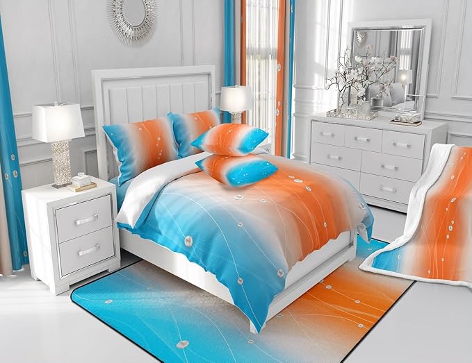 jejeloiu (2 Panels, 52 x 63 Inch Orange and Blue Darkening Drapes Strip Lines Curtains for Bedroom for Kids Women Men Ombre Pearl Printed Blackout Curtains Geometric Window Treatments