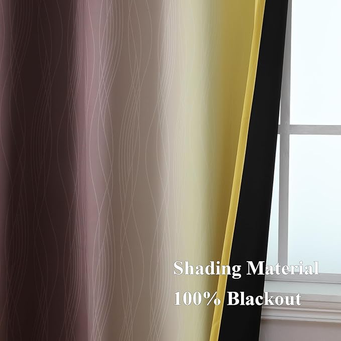 Estelar Textiler Brown and Yellow Blackout Curtains for Kids Room, Full Room Darkening Grommet Ombre Curtains for Bedroom, Thermal Insulated Light Blocking Gradient Drapes, 52Wx63L, 2 Panels