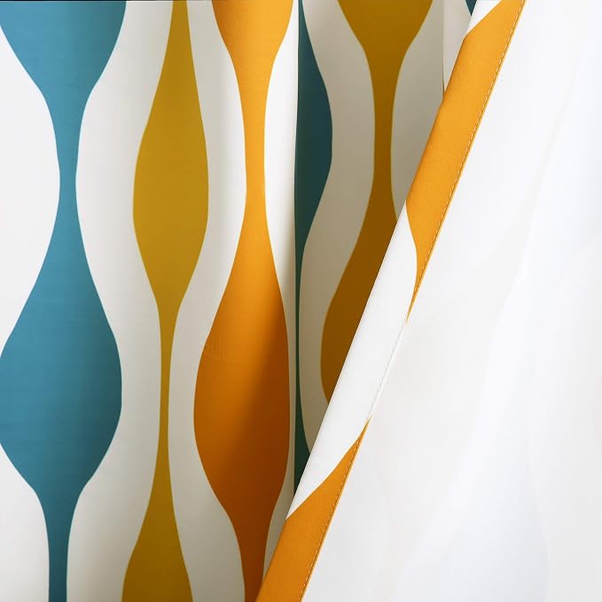 Lush Decor Mid Century Geo Light Filtering Window Curtain Panel Pair, 95" Long x 52" Wide, Turquoise & Orange