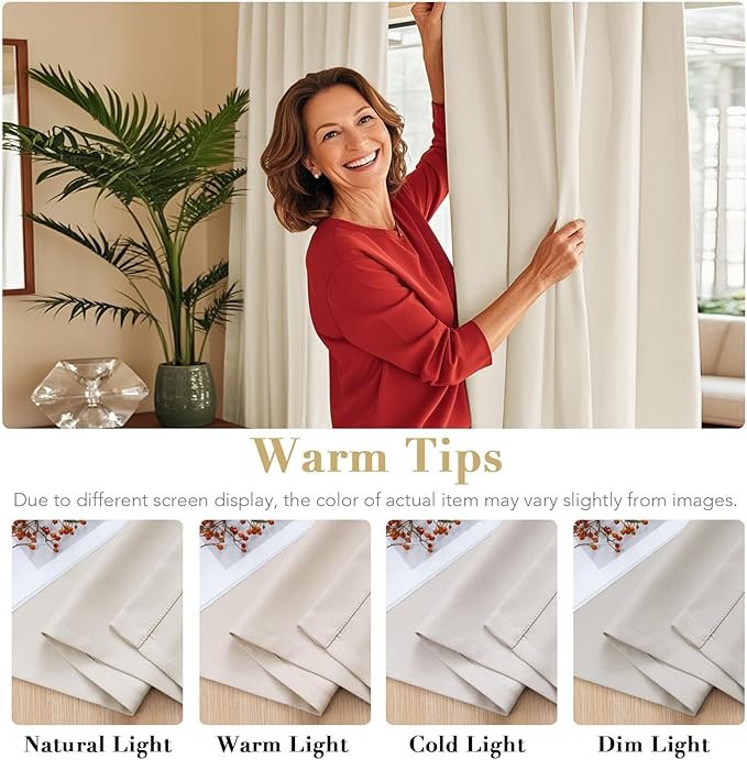 H.VERSAILTEX Back Tab Curtains 102 Inch Long for Living Room, Rod Pocket Room Darkening Thermal Insulated Blackout Curtains, 52 x 102 Inch, Ivory, 2 Panels