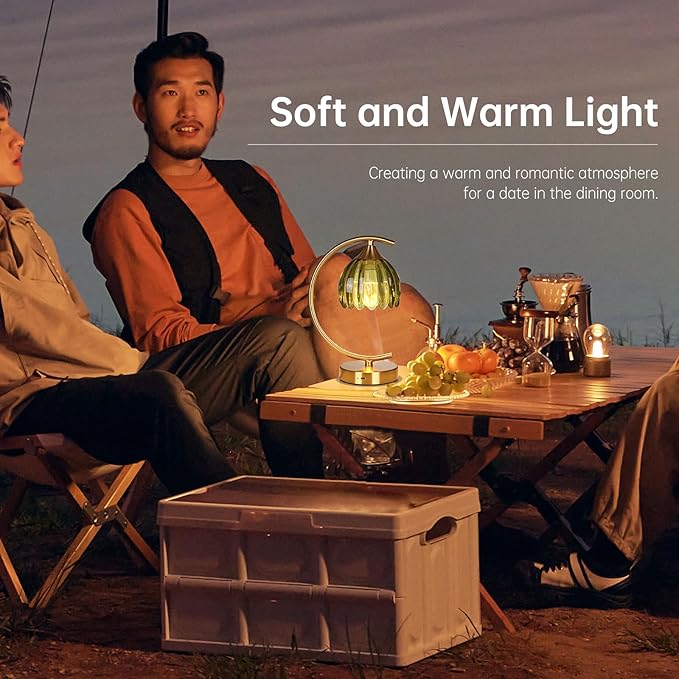 Shenmoyl Tulip Table Lamp, 5200mAh Cordless Touch Control Table Lamp with 3 Color Temps & Stepless Dimming, Rechargeable Battery Table Lamp for Living Room, Bedroom, Office, Shelf (Green Tulip)