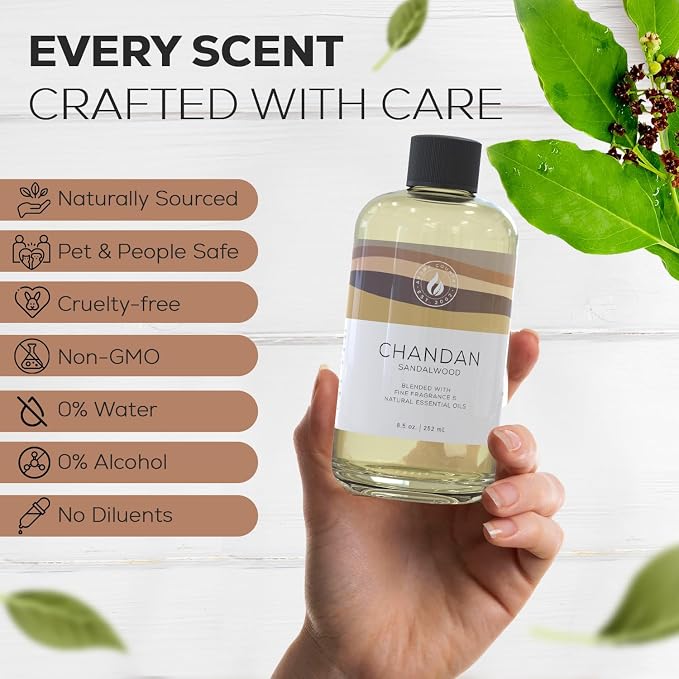 Aroma Country Chandan Luxury Diffuser Oil Refill (8.5 Fl Oz) | Hotel-Inspired • Long-Lasting Home Fragrance • for Aromatherapy, Reed Diffusers, Diffuser Machines & Room Sprays