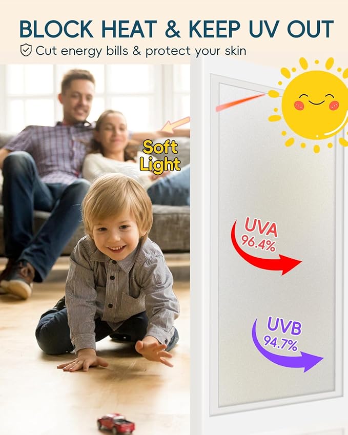 Frosted Glass Window Privacy Film Decorative with Tools, 2 Way Frosting Privacy Film for Glass, Static Cling Window Tint for Home Anti-UV, Covering Clings 47.2" by 78.74"