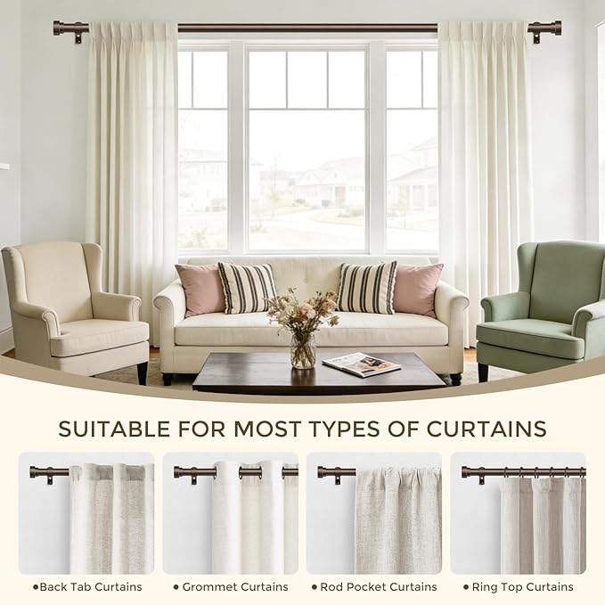 HEI! DEAR Bronze Curtain Rods 18 to 60 Inch(1.5-5ft),1 Inch Heavy Duty Curtain Rods,Adjustable Curtain Rod Set,Modern Decorative Drapery Rods,Telescoping Window Curtains Rods 18-60",Antique Bronze