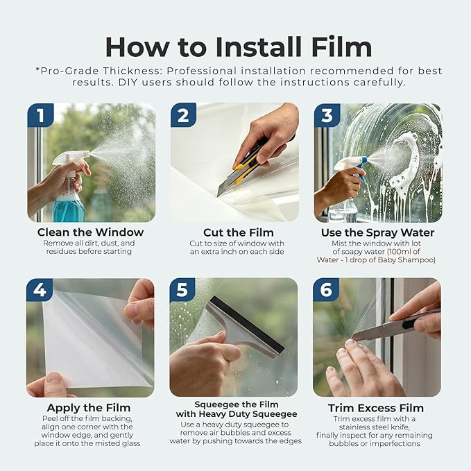 RockRose Window Security Film 20% VLT 99% UV Tinted Film,4 Mil Shatterproof Glass Protection for Home and Office, UV Rejection and Glare Reduction 24 in x 50 FT
