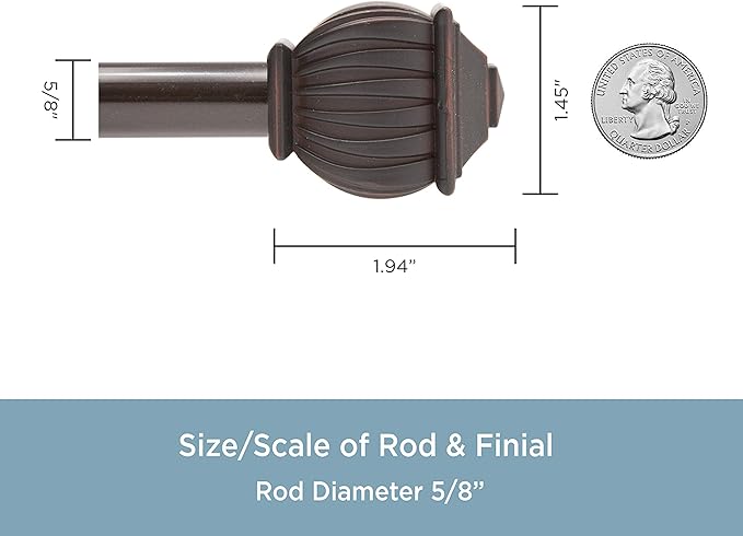 Kenney KN71712 Beckett Soft Square End Standard Decorative Window Curtain Rod, 28-48" Adjustable Length, Weathered Brown Finish, 5/8" Diameter Steel Tube, 1-Pack