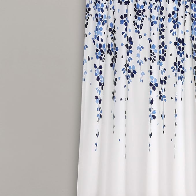 Lush Decor Weeping Flower Light Filtering Window Curtain Panels, Pair, 52"W x 95"L + 2" Header, Navy & Blue - Charming Modern Floral Curtains for Living Room, Dining Room, & Bedroom
