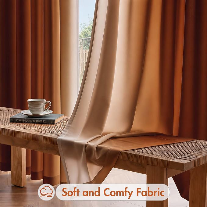 Burnt Orange Curtains 84 Inch Length for Living Room 2 Panel Set Burnt Orange and Terracotta Window Curtain Rust Orange Ombre Gradient Light Filtering Curtains Modern Abstract Drapes