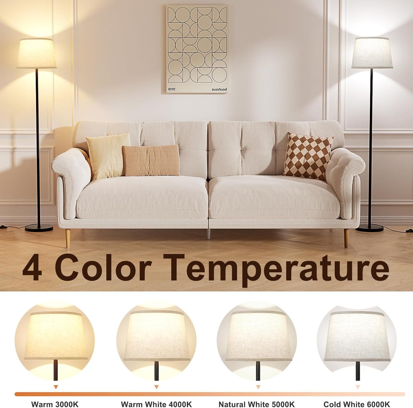 【Upgraded Floor Lamps for Living Room, Modern Floor Lamp with Remote Control, Dimmable Colors Temperature Standing Lamp Foot Switch, 9W LED Bulb Tall Lamps for Bedroom Office Kid Room