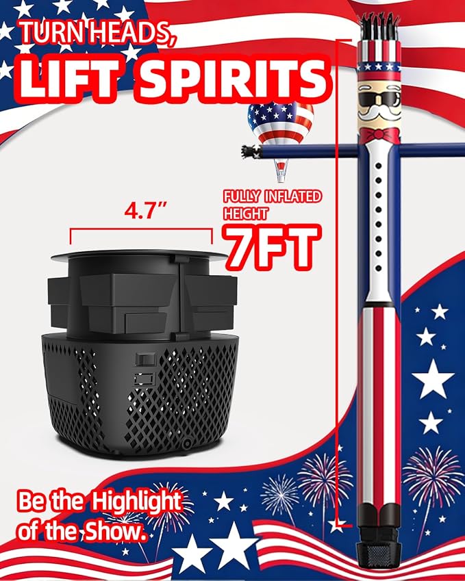 7 FT Inflatable Tube Man with Blower: Patriotic Inflatable Dancing Man for July 4th Yard Decor, Store Grand Opening, Indoor & Outdoor Holiday Party Celebrations (Blue)