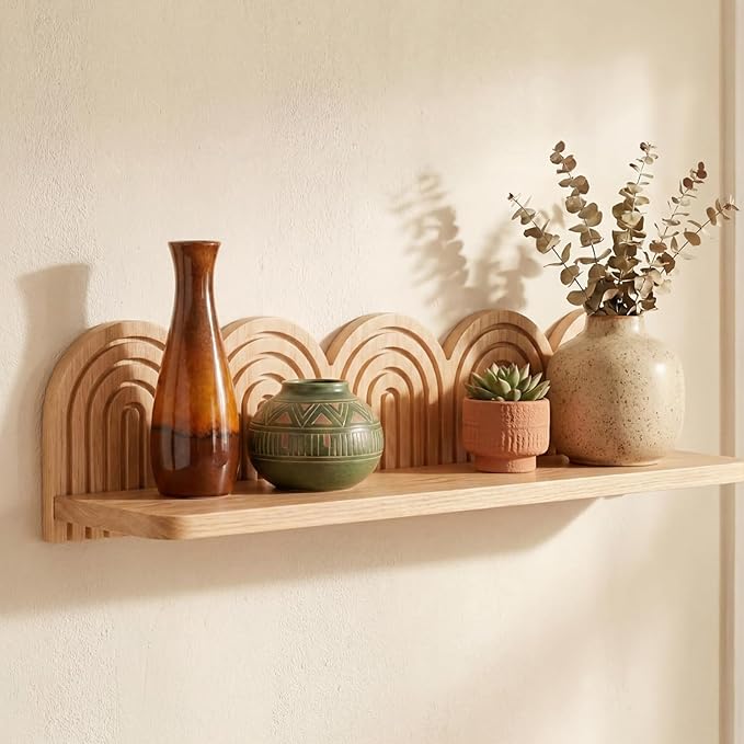 Briwooody Wood Wall Coat Rack/Boho Wall Shelf Mid-Century Modern Wooden Coat Vintage Mount Altar Decor for Bathroom Bedroom Office Nursery Decor Entryway Organize (22 x 5.5 x 4.5 Inch,Wood,1 Pcs)