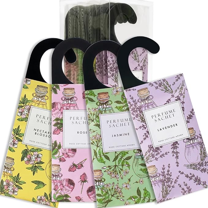 Rose Cottage Large 12 Packs Closet Deodorizer Freshener Closet Air Freshener Home Scented Sachets Room Freshener Scents Air Freshener Closet Odor Eliminator 4 Scents Floral
