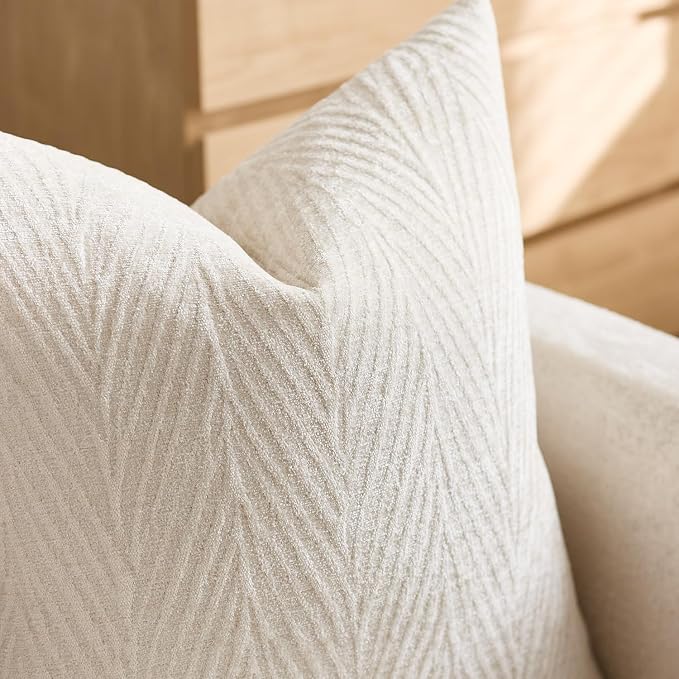 Spring Pillow Covers 20x20 Inch Set of 2, Soft Decorative Throw Pillow Covers with Leaves Texture, Hidden Zipper for Home Sofa Bed Couch (Beige, 20" x 20" (Pack of 2))