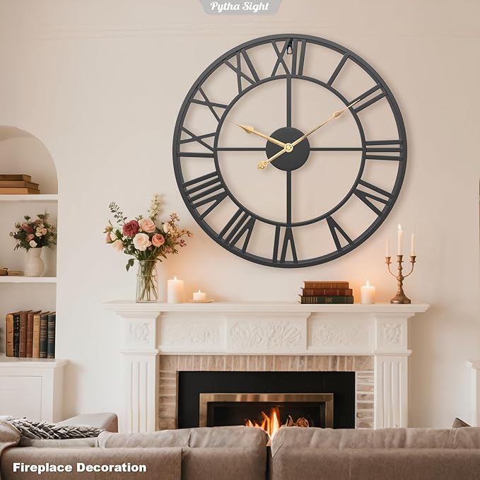 Pytha Sight Wall Clock Large for Living Room Decor,18 Inch Decorative Silent Non Ticking Battery Operated Analog Metal Wall Clocks for Kitchen,Bedroom,Office,Dining Room