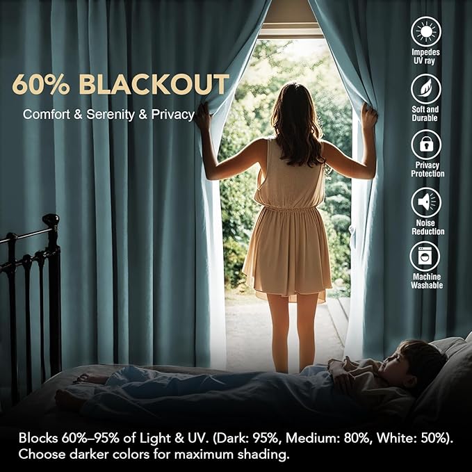 H.VERSAILTEX Blackout Curtains Thermal Insulated Window Treatment Panels Room Darkening Blackout Drapes for Living Room Back Tab/Rod Pocket Bedroom Draperies (2 Panels, Mineral Blue, 52 x 84 Inch)
