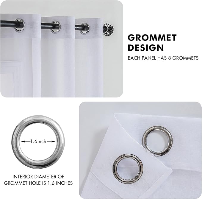 MIULEE 2 Panel White Semi Sheer Window Curtains - 84 Inch Long Elegant Decoration Grommet Top Voile Panels/Drapes/Treatment Linen Textured Panels for Bedroom/Living Room (54X84 Inches)