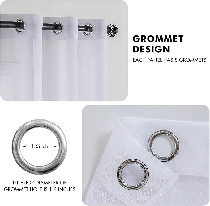 MIULEE 2 Panels White Semi Sheer Window Curtains 63 Inch Length Elegant Decoration Grommet Top Window Voile Drapes/Treatment Linen Textured Panels for Bedroom Living Room (54X63 Inches)