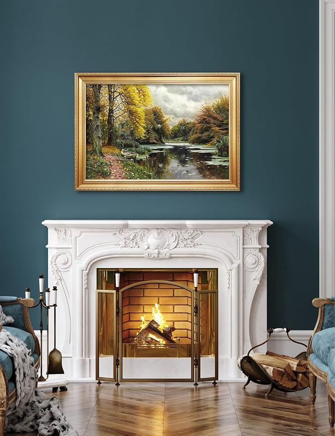 DECORARTS - River Landscape 1903, Peder Mork Monsted Classic Art Reproductions. Giclee Prints& Museum Quality Framed Art for Wall Decor. Total Framed Size: 34.75 x 24.75in. Made in USA