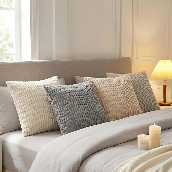 Fancy Homi 4 Packs Decorative Throw Pillow Covers for Living Room Couch Bed, Modern Farmhouse Boho Home Décor Accent Cushion Case, 26" x 26", Neutral