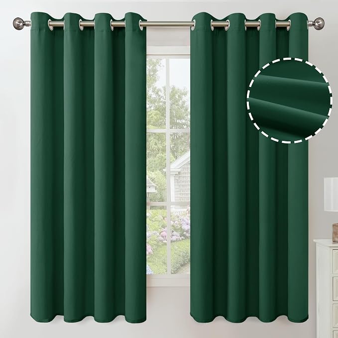 YoungsTex Emerald Green Velvet Curtains 63 Inch Length for Bedroom - Blackout Drapes Thermal Insulated with Grommet Room Darkening for Living Room Window, 2 Panels, 52 X 63 Inch