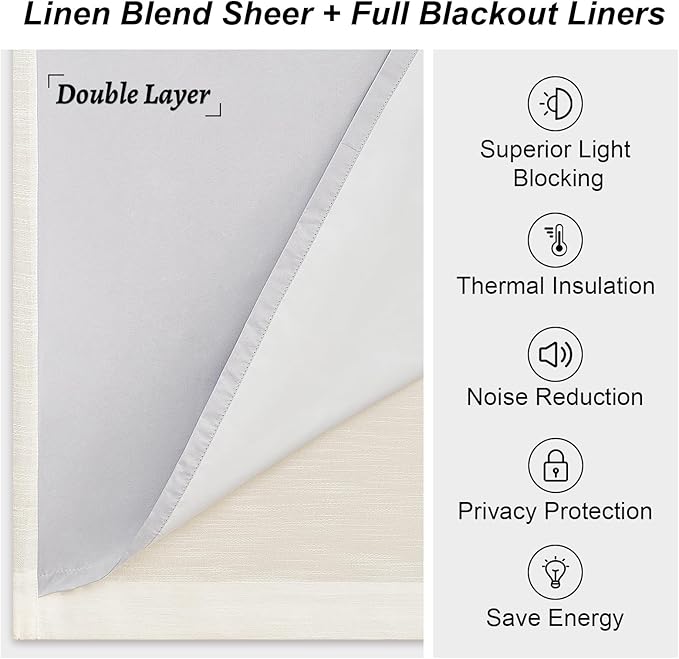 Topfinel 95 Inches Long Pinch Pleated 100% Blackout Curtains,Thermal Insulated Brich Linen Pinch Pleat Viral Drapes with Hooks Rings 2 Panel Sets,Neutral Cream Ivory Back Tab Window Curtains