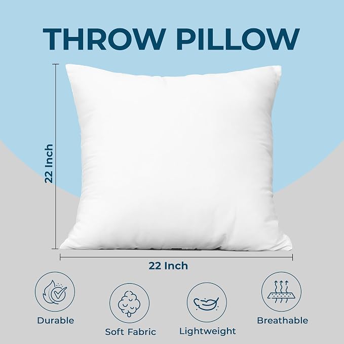 Utopia Bedding Throw Pillows (Set of 4, White) – 22 x 22 Inches Down Alternative Pillows for Bed, Sofa, and Couch - Fluffy Decorative Stuffer Pillow for Indoors & Outdoors