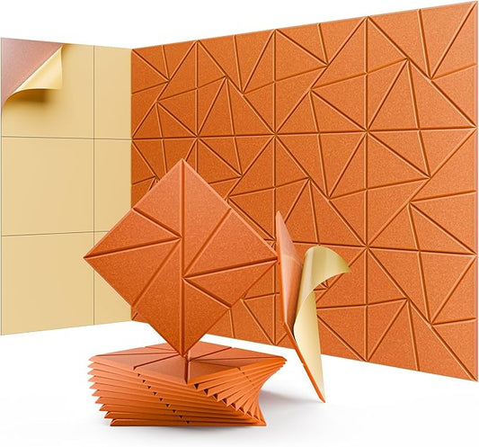12 Pack Acoustic Panels, Sound Proof Foam Panels for Walls, Self-Adhesive High Density Soundproof Wall Panels, 12" X 12" X 0.4", Sound Absorbing Panels for Home, Studio, Office (Orange)