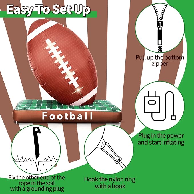 6Ft Tall Large Glow in The Dark Football Party Decorations, Blow Up Football with Built-in LED Light, Inflatable Light Up Football for Outdoor Yard
