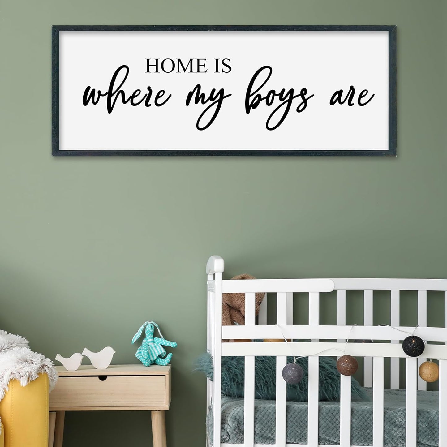 SRSZHIYUE Home Is Where My Boys Are Sign Wall Art Decor 40"×15" for Family Bedroom Large Wood Framed Wall Hanging (Black)