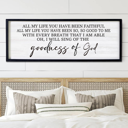 Goodness of God Framed Wall Art, 40''×15'' Positive Religious Black Bible Verse for Christian God Jesus Christ Prayer, Vintage Rustic Long Holy Catholic Scripture Decor