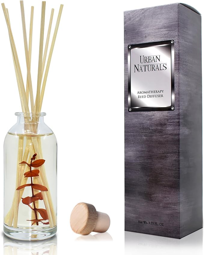 Urban Naturals Reed Diffuser Set, Bay Rum & Sandalwood - Bathroom Décor | Powdery Bay Rum, Earthy Patchouli & Musk, A bold, spicy, Masculine scent