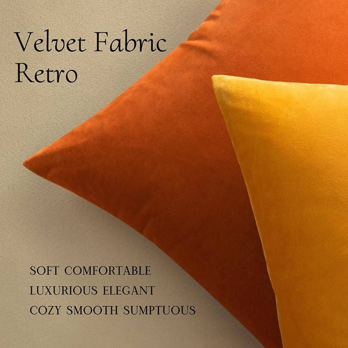 MIULEE Velvet Throw Pillow Covers 12x12 Inch, Pack of 2 - Orange, Soft Solid Small Fall Decorative Pillow Covers Modern Luxury Home Decor for Couch Chair Sofa Bedroom Livingroom Car