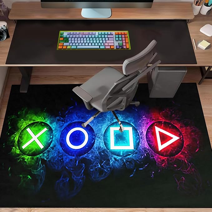 Games Area Rugs, Gamer Rug Boy Cool Player Decor, Gaming Carpets Boys Teens, Child Run Play Soft Floor Mat Dining Living Sofa, Video Game Decorate Doormats Black, 70 in x 55 in