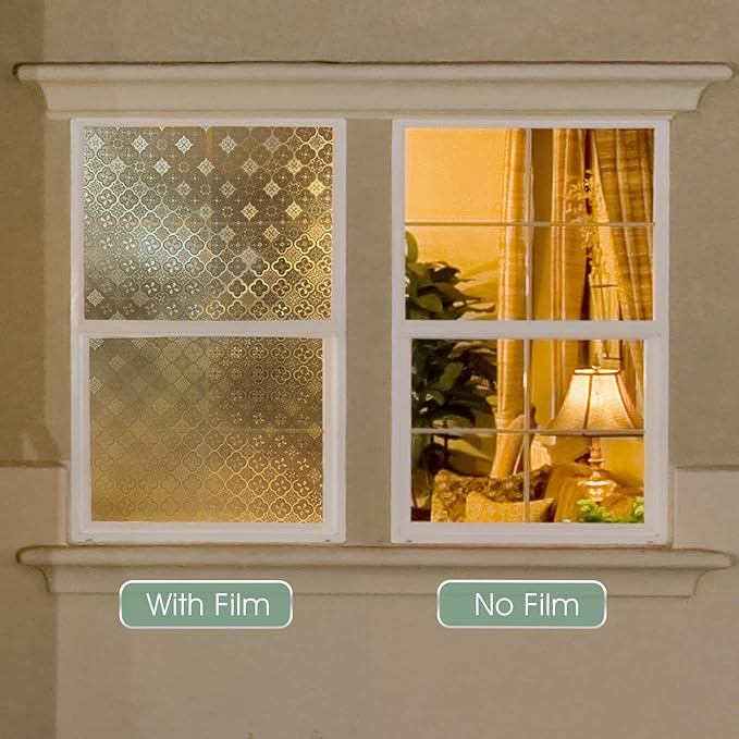 STATINT Frosted Glassy Petals 3D Begonia Window Privacy Film Decorative Non Adhesive Static Electricity Sun Blocking Flowering for Bathroom and Home，17.5 Inch X 6.5 Feet