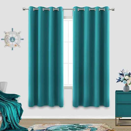 KOUFALL 63 Length Teal Blackout Curtains for Bedroom 2 Panels Set Grommet Top Blackout Block Light Blocking Darkening Blackout-Curtains for Bedroom Teens Girls Living Room,52x63 in Long