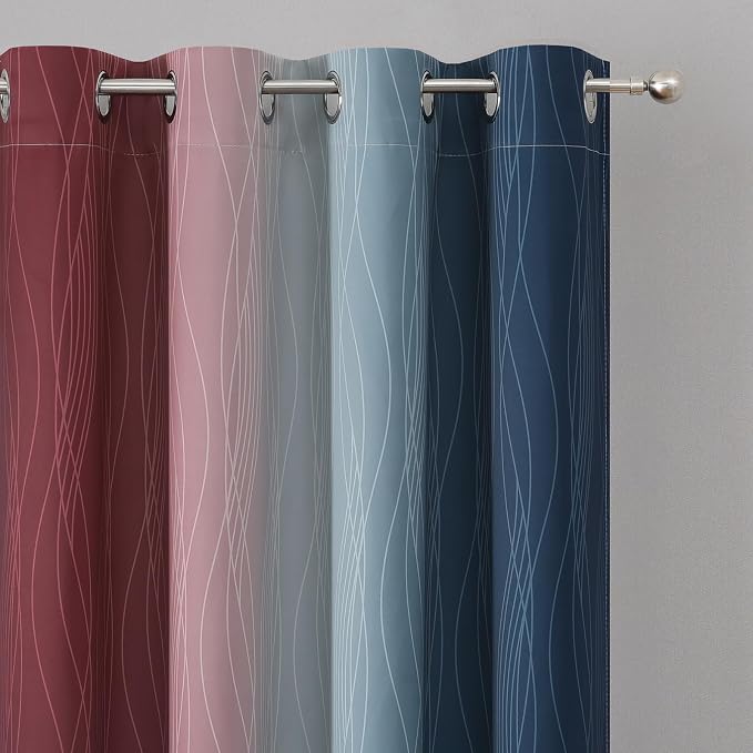Estelar Textiler Navy Blue and Burgundy Red Ombre Blackout Curtains 45 Inches Long, Room Darkening Gradient Drapes for Bedroom, Thermal Insulated Grommet Curtains for Short Window,52Wx45L,2 Panels