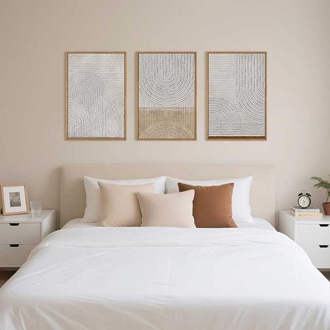 Large Neutral Spiral Circles Framed Canvas Wall Art,Boho Beige Geometric Wall Decor,Modern Abstract Arch Artwork,Mid Century Minimalist Art Print for Living Room,Bedroom,Office- 16"x24"x3