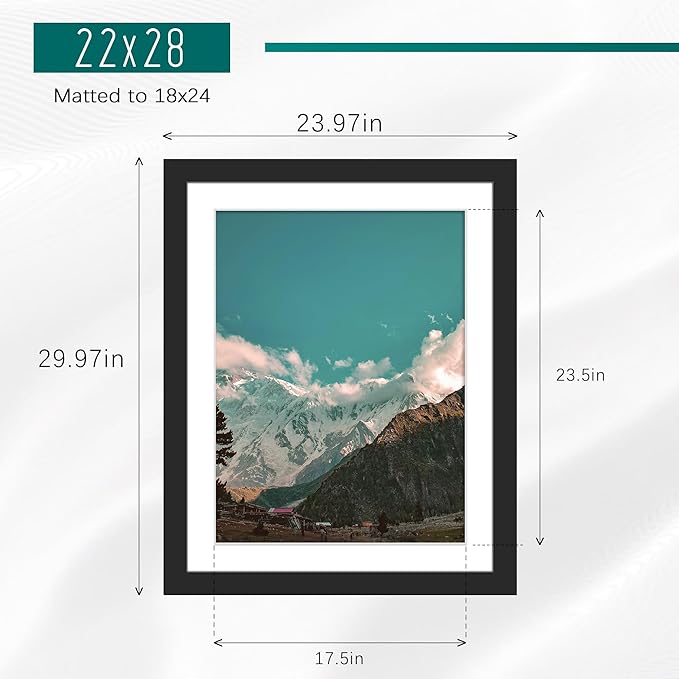 Picrit 22x28 Frame 3 Pack, Black Poster Frame, Display Poster 18 x 24 with Mat or 22 x 28 without Mat for Horizontal or Vertical Wall Mounting