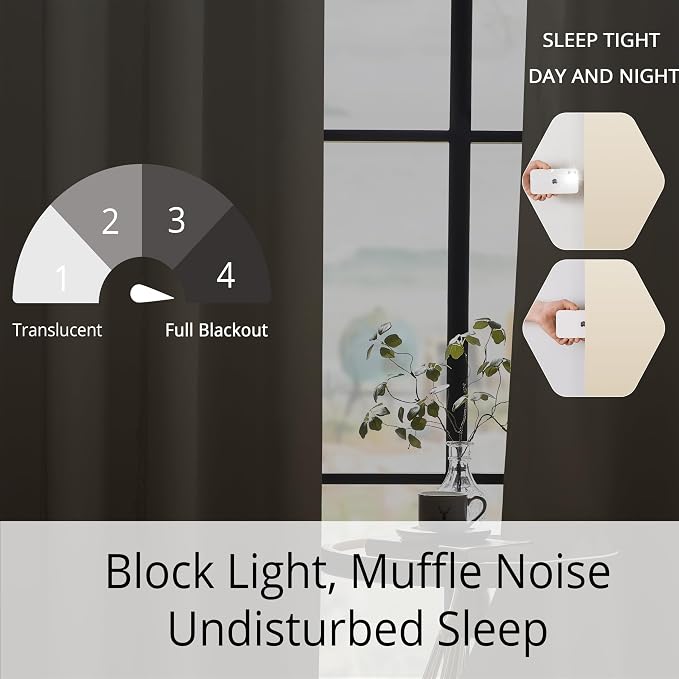 Wood Tone Gradient Blackout Curtains, 100% Blackout, Nordic Minimalist Thermal Insulated Noise Reducing Drapes, 2 Panels, Each W52xL84