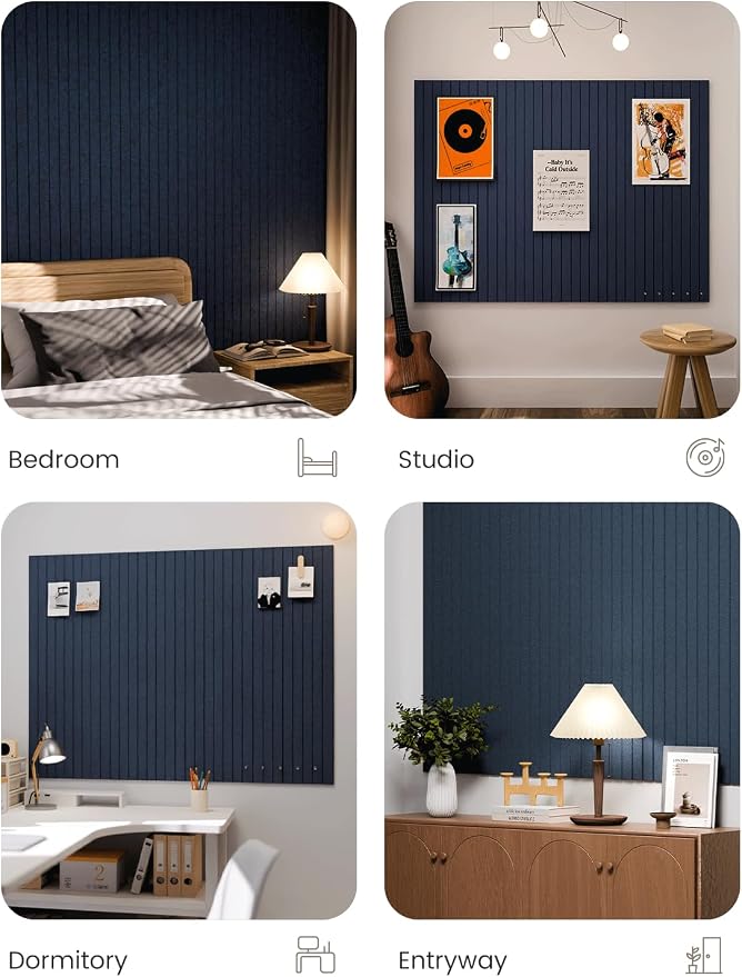 Fluxynara Large Felt Bulletin Board 48" x 36" Cork Board Alternative-12 Pack with 64 Safe Removable Adhesive Tabs, Cork Boards for Walls for Home Office Classroom Pin Board-Carbon Blue