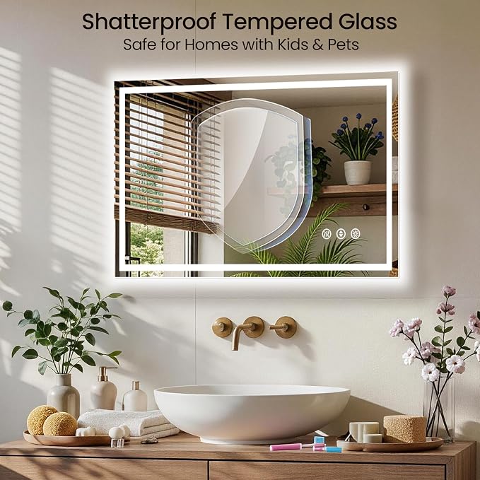 40X36 LED Bathroom Mirror with Lights, Anti-Fog, Backlit + Front Lit, Lighted Bathroom Vanity Mirror for Wall, Memory Function, Dimmable, Tempered Glass, Shatter-Proof