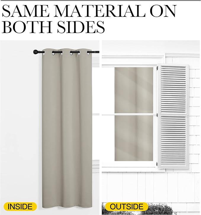 NICETOWN Room Darkening Curtain Panels 90 inches Long, Privacy Draperies for Living Room (Natural, 42 inches Width, 1 Pair)
