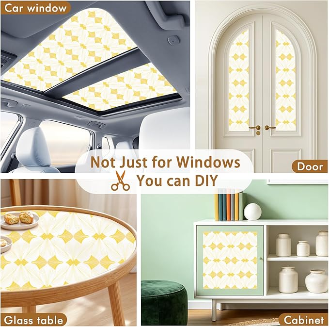 SOMWISE Frosted Glass Window Privacy Film with Tools, Heat Blocking, Anti-UV, Anti-Glare, Static Cling, Decor for Home Bathroom Door, Renter Friendly, Removable, Reusable, Yellow 23.5Inchx78.5Inch