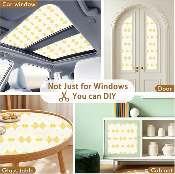 SOMWISE Frosted Glass Window Privacy Film with Tools, Heat Blocking, Anti-UV, Anti-Glare, Static Cling, Decor for Home Bathroom Door, Renter Friendly, Removable, Reusable, Yellow 17.5Inchx157Inch